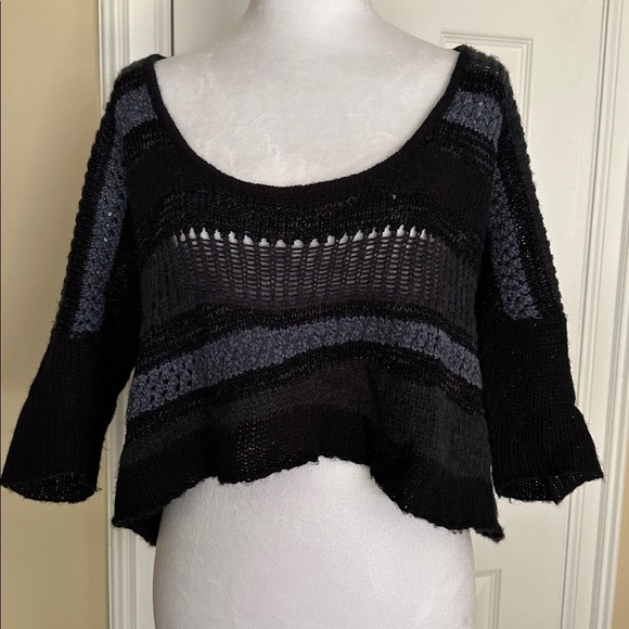 Free People Wool Blend Sweater Waffle Open Knit Crop Pullover Scoop Neck - Picture 2 of 11